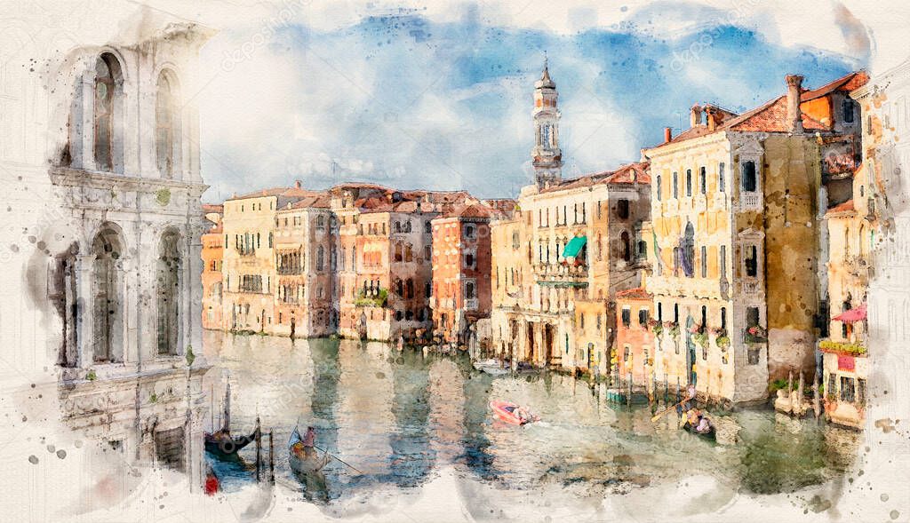 Venice city , Italy - waterpaint image