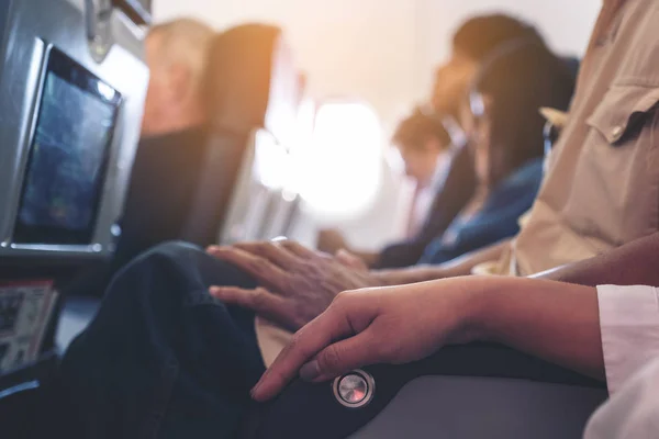 Passagier Zittend Een Stoelenrij Cabine — Stockfoto