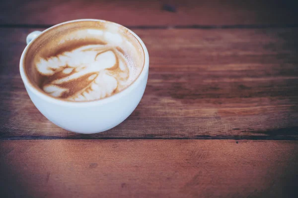 Imagen Vista Superior Café Latte Caliente Con Arte Latte Mesa — Foto de Stock
