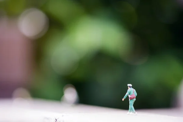 Closeup Image Small Soldier Model Figure Wooden Floor Blur Green — Stock Photo, Image