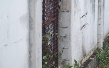 Beyaz Beton çit duvar sokak yakın eski portre resmi 