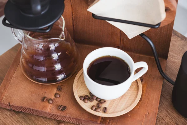 Vista Dall Alto Immagine Drip Coffee Set Sfondo Legno Vintage — Foto Stock