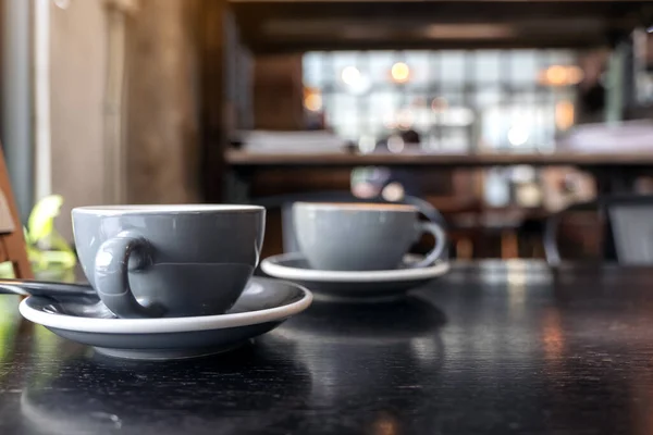 Κοντινό Πλάνο Εικόνα Δύο Μπλε Φλιτζάνια Ζεστό Καφέ Latte Vintage — Φωτογραφία Αρχείου