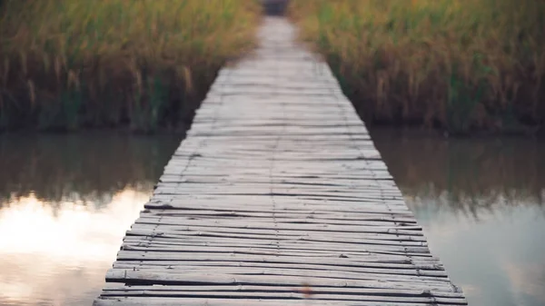 Старий Бамбуковий Дерев Яний Міст Над Річкою Рисовим Полем — стокове фото