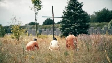 Eski bir Slav pagan şehir inşa ahşap, bir tarihi film, eski ahşap kiliseler ve evler için mükemmel sahne, bir Ortodoks çapraz, yaz saati, hiçbir insan çerçevesinde, eski Kiev