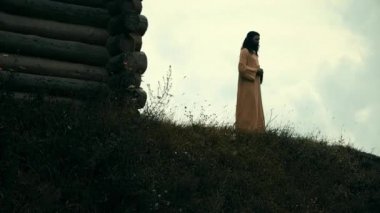 Eski bir Slav pagan şehir inşa ahşap, bir tarihi film, eski ahşap kiliseler ve evler için mükemmel sahne, bir Ortodoks çapraz, yaz saati, hiçbir insan çerçevesinde, eski Kiev