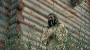 Eski bir Slav pagan şehir inşa ahşap, bir tarihi film, eski ahşap kiliseler ve evler için mükemmel sahne, bir Ortodoks çapraz, yaz saati, hiçbir insan çerçevesinde, eski Kiev