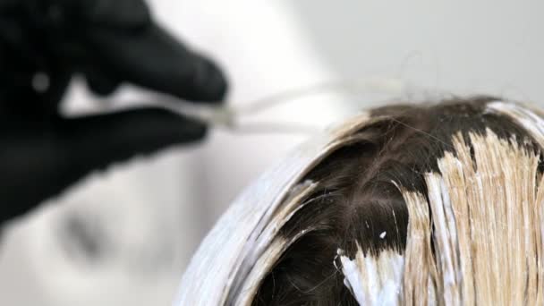 Закрыть вид на окрашивание волос, Медленное движение — стоковое видео