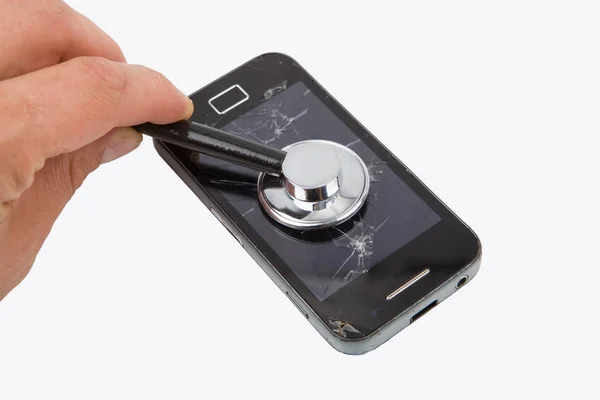 Wyświetlacz Telefonu Łamanego Sttoscope Naprawy Uszkodzonych Telefonów — Zdjęcie stockowe