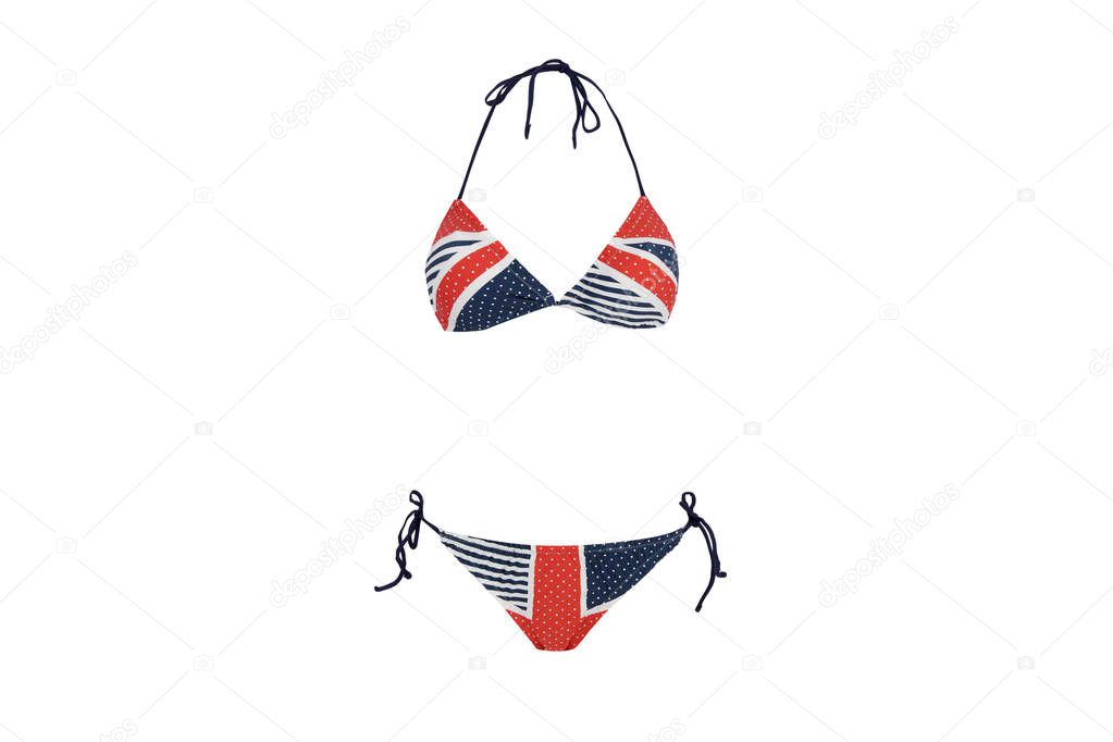 Sexy swimsuit with the USA flag, isolated. Bikini on white background, the flag of  United States.