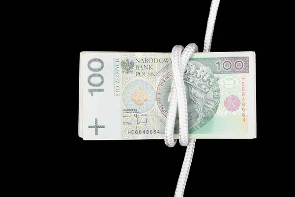 Dinero Polaco Concepto Cuerda Billetes Polacos Cuerda Blanca 100 Pln — Foto de Stock