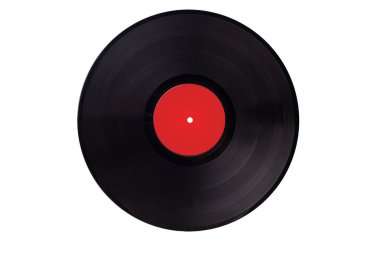 Vinil VYNIL rekor müzik vintage oynamak. Vinil kırmızı etiket ile 33 rpm kaydı. Kırpma yolu ile.
