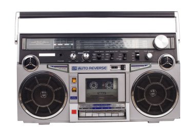 Retro Getto blaster ile beyaz izole. Beyaz şık retro boombox.