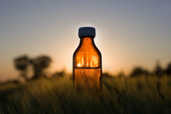 Cereal Fields Obat Alami Botol Obat Alternatif Homeopati Botol Coklat — Stok Foto