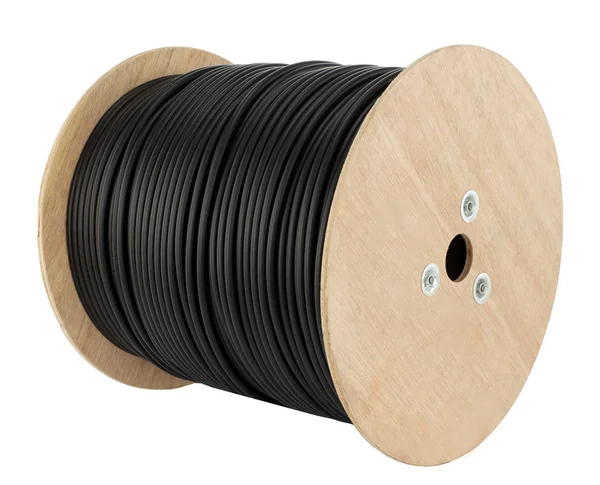 Bobina de madera de cable eléctrico aislado fondo blanco . — Foto de Stock