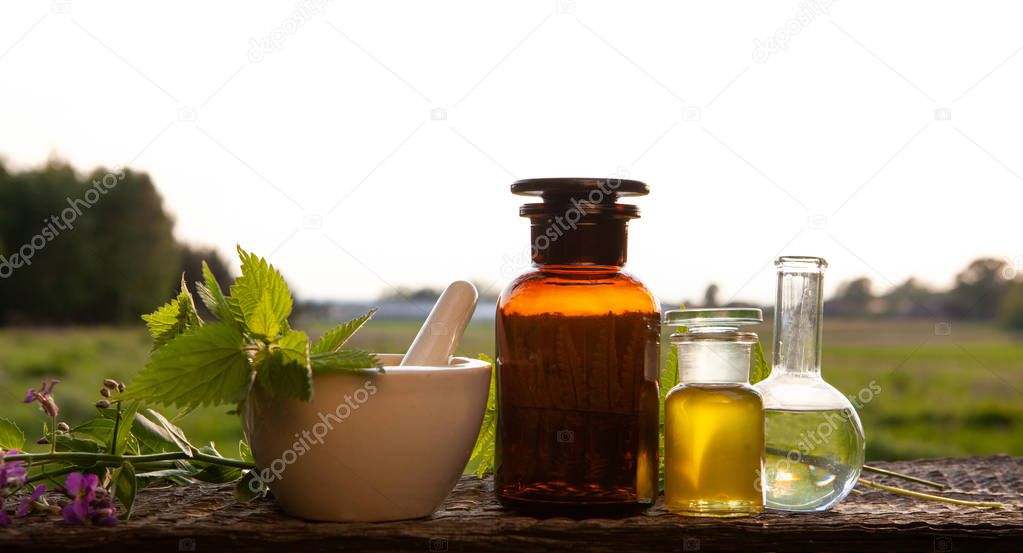 Alternative medicine - herbs and oil.