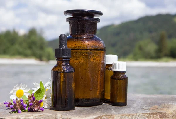 Natural medicine BACH - herbs therapy. Fresh herbal extract. Alternative therapy, treatment.