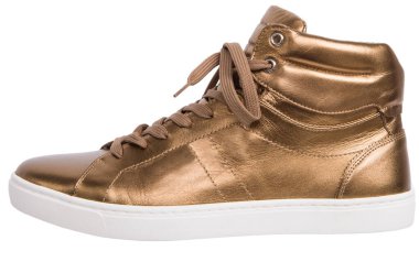 Altın adam ayakkabıları beyaz arka planda - izolasyon.