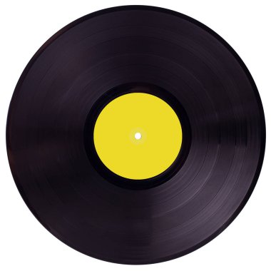 Arka planda plak kaydı var. Beyaz arkaplanda izole edilmiş eski vinil plak.