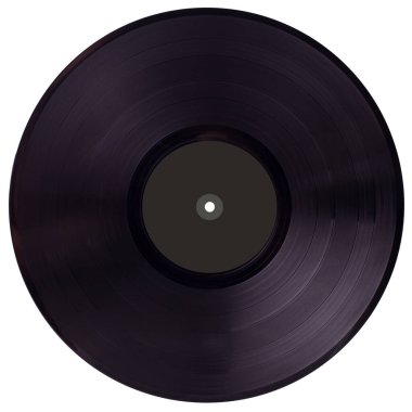 Beyaz arkaplanda siyah boş etiketli VINYL RECORD.