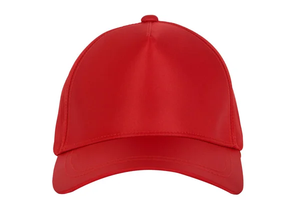 Red Blank Baseball Cap Closeup Front View White Background — Stock Photo, Image