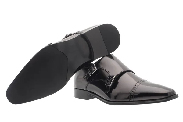 Zapatos Cuero Negro Elegante Zapatos Masculinos Concepto Moda —  Fotos de Stock