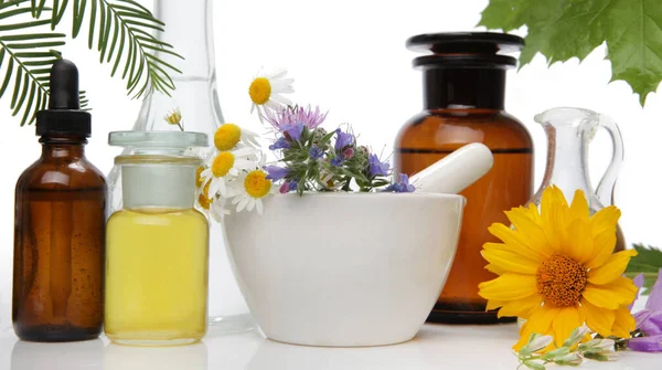 Preparación Hierbas Homeopatía Banner Flores — Foto de Stock