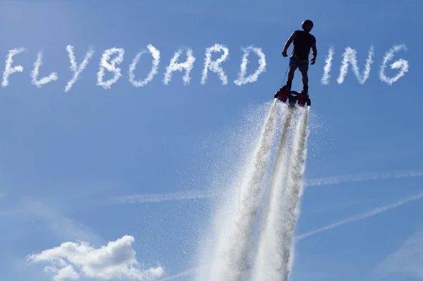 Homem Gosta Fazer Flyboard Guam Resort Solo Cara Airboarding Flyboarding — Fotografia de Stock