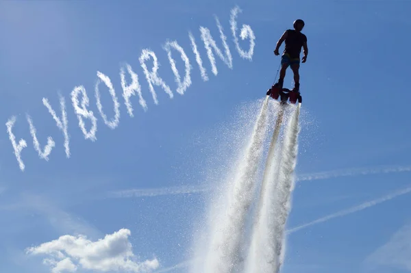 Homem Posando Novo Flyboard Inscrição Flyboard — Fotografia de Stock