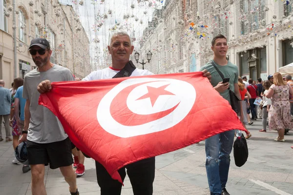 Moscow Rússia Julho 2018 Futebol Tunisiano Com Bandeira Nacional Nikolskaya — Fotografia de Stock