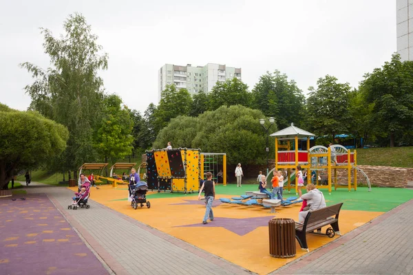 Moscow Russia July 2018 Children Playground People House Trees Belozerskaya — Stock Photo, Image