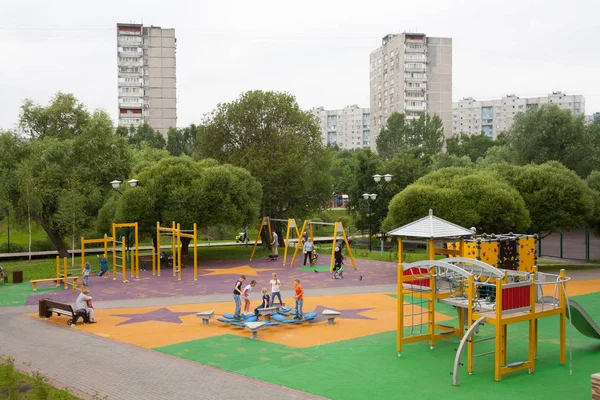 Moscow Russia July 2018 Children Playground People Trees Houses Belozerskaya — Stock Photo, Image