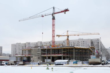 Moskova, Rusya - 6 Ocak 2019: Budapeşte sinema Leskova sokakta bir kış gününde Binası yeniden inşası. Leskov Street, Moskova'nın Kuzey Bibirevo bölgesinde yer alan.
