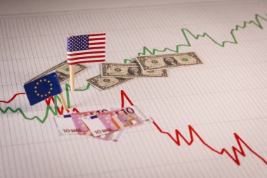 Amerikan Doları takdir AB euro karşı. Para birimi döviz kuru dalgalanmaları