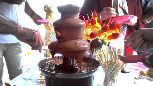 Lluvia fuente de chocolate — Vídeo de stock