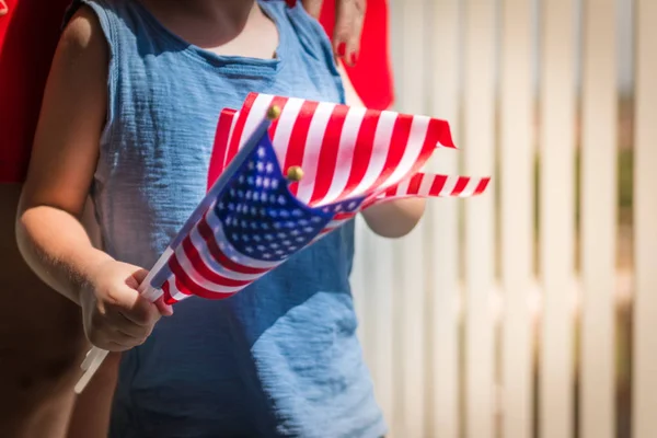 Little Boy Usa National Flag Hand Ready Patriotic American National — Stock Photo, Image