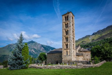 Belfry and church of Sant Climent de Taull, Catalonia, Spain. Catalan Romanesque Churches of the Vall de Boi are declared a UNESCO World Heritage Site Ref 988 clipart