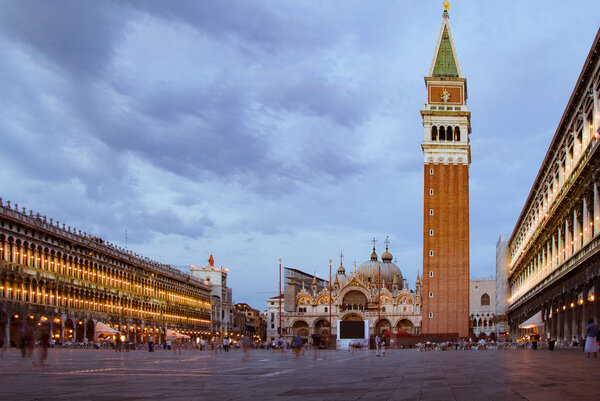 Romantic night view of San Marco square during sunset blue hour