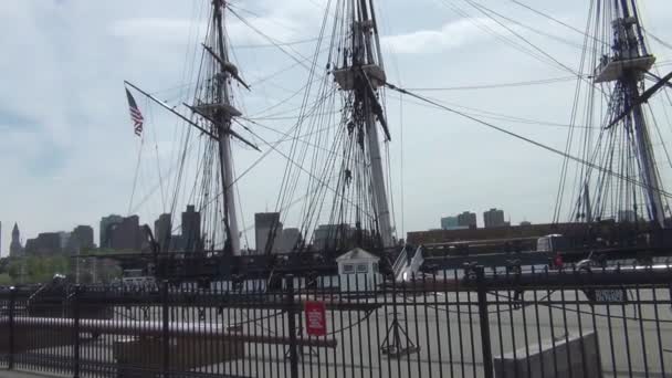 Zabytkowe drewniane Fregaty typu Uss Constitution, Boston. — Wideo stockowe