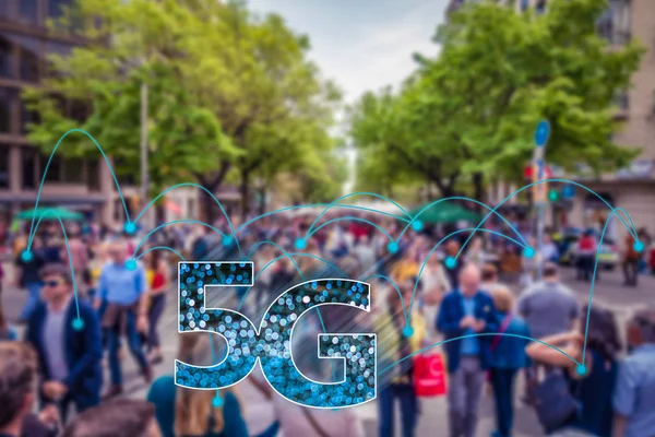 Crowd of connected people with the word 5G