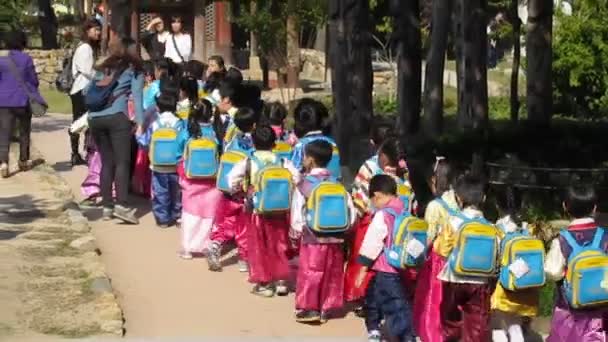 Seúl, Corea del Sur, octubre de 2012: Grupo de niños con vestimenta tradicional coreana o Hanbok — Vídeos de Stock