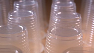 Plastik cam arka arkaya içme suyu için kullanılan - Çevre sorunu kavramı, Kompostlan olmayan atık. Raf odağı