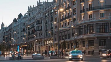 Madrid sokak üzerinden Gran Mavi saat Timelapse