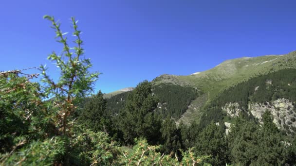 Vysoké hory, údolí Vall de Nuria v horských Pyrenesech Španělska. — Stock video