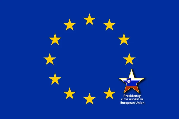 Bandera de la UE, una estrella más grande con la bandera de Eslovenia dentro —  Fotos de Stock