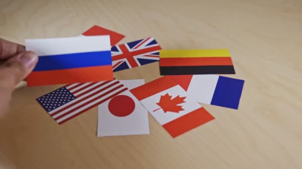 Bandeiras dos Grandes 7 ou G7 países. Cimeira conceito político económico — Vídeo de Stock