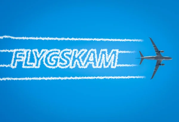 Літак залишає за допомогою Flygskam слова всередині Ліцензійні Стокові Фото