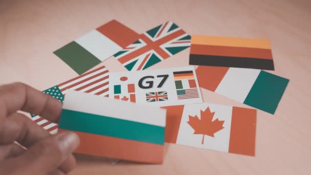 Vlajky zemí velké 7 nebo G7. Summit o ekonomickém politickém konceptu — Stock video
