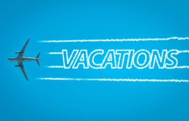 Uçak içinde Vacations kelime ile jet contrails bırakarak