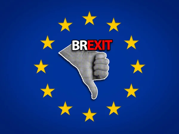 Dislike or Thumbs down Hand Gesture inside a EU flag, Brexit concept.